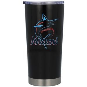 Miami Marlins Black Blue Stainless Steel Double-Wall Letterman Tumbler 20oz.